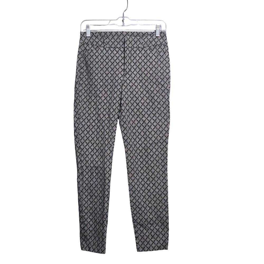 Old Navy Pixie High-Rise Secret-Slim Ankle Pants Black White Medallion Print 0